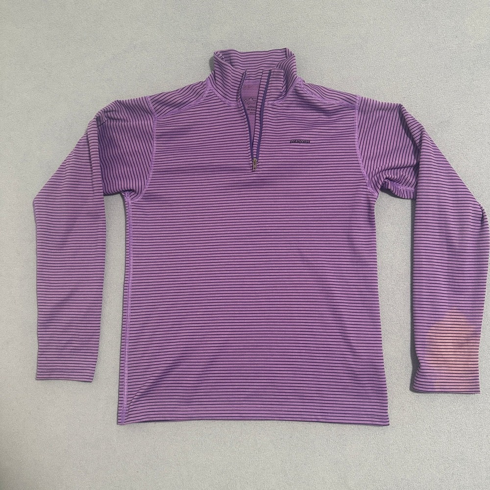 Patagonia Midweight Capilene Sweater‎ 1/4 Zip Pico Stripe Purple Kids Size XL 14